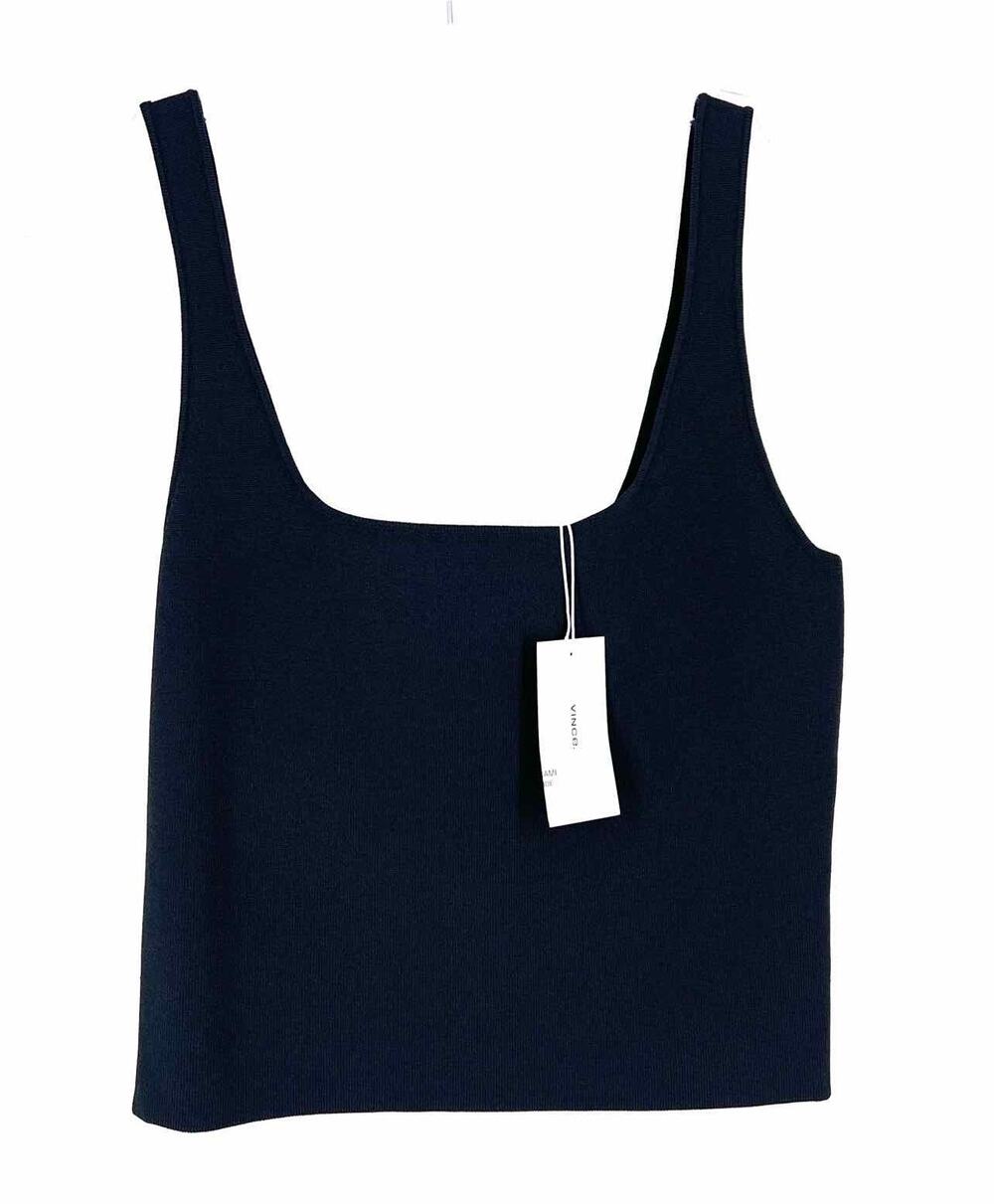 Vince Size M Charcoal Square Neck Ribbed NEW Designer Top-Sleeveless